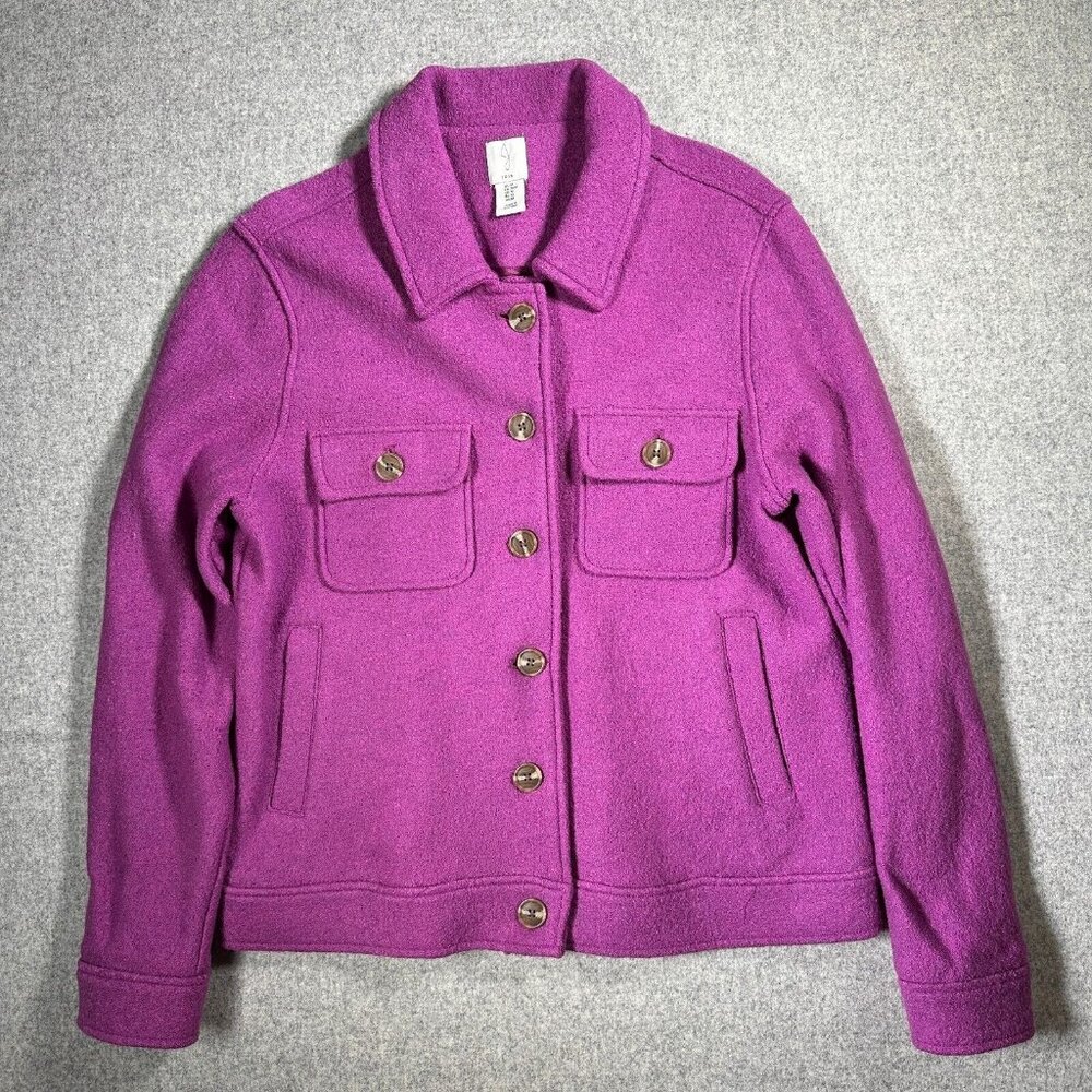 Joie Medium Jacket Button Boiled Wool Purple Pockets Shacket Womens Long‎ Sleeve